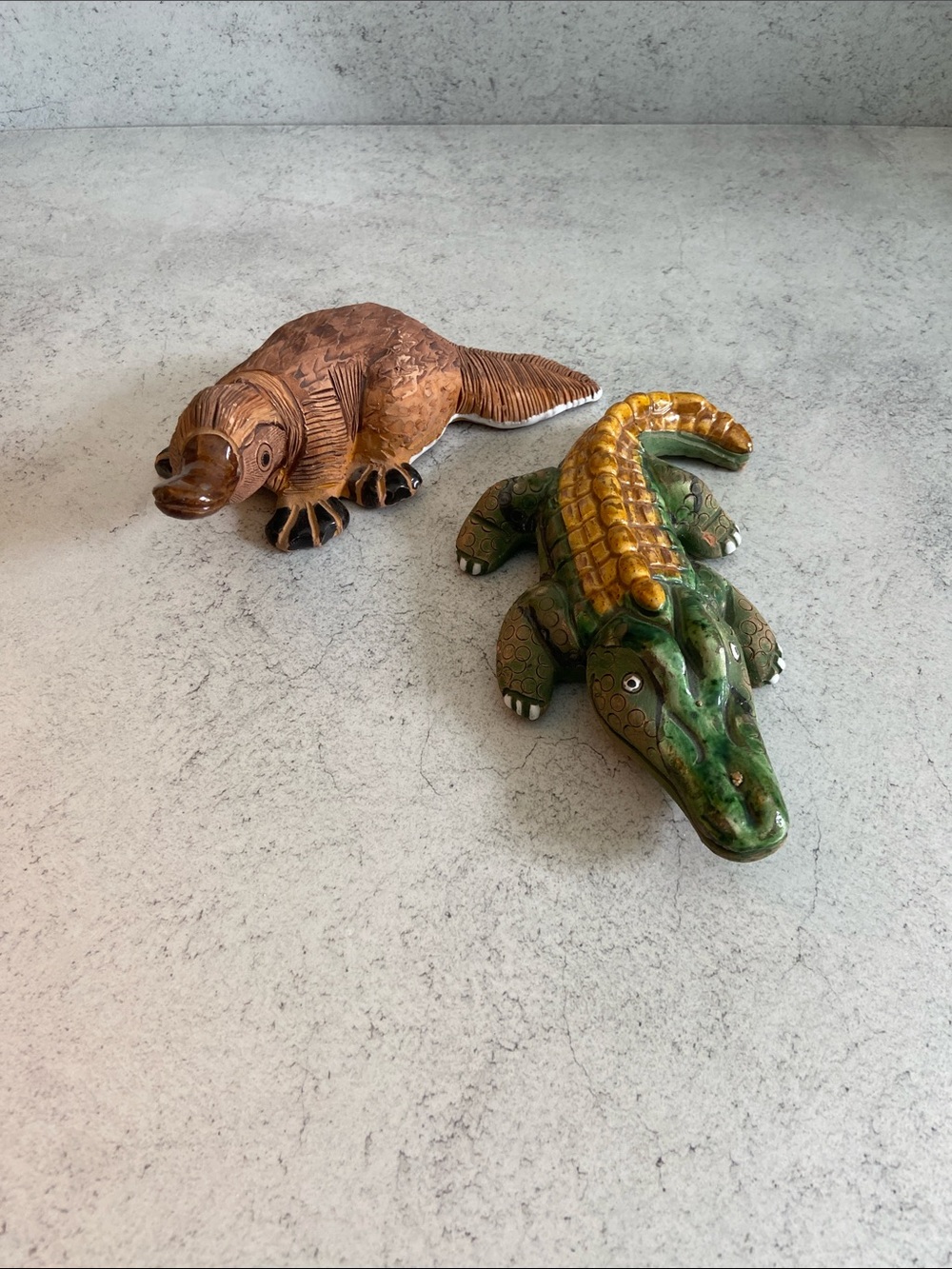 Vintage Casals Spain Ceramic Alligator & Platypus Figurines Hand Painted Pair